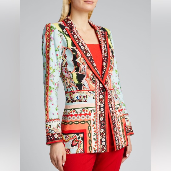 ALICE AND OLIVIA Nate Euphoria Paisley Floral Print Linen Blazer Jacket - Picture 4 of 16